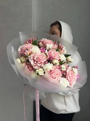 Большой сборный букет с французскими розами №177